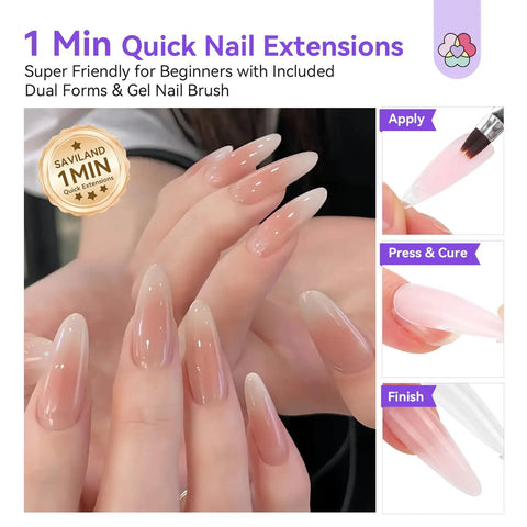 Hema-Free Poly Gel Nail Kit Starter With UV Lamp And Slip Solution Includes Four Gel Colors Clear Natural Pink White