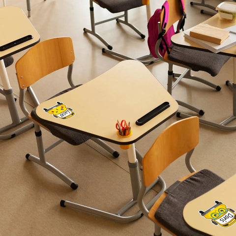120 Pack School Bus Name Tags In 6 Cartoon Styles For Classroom Use, Easy Peel and Stick on Desks, 3.9 x 3.7 Inch