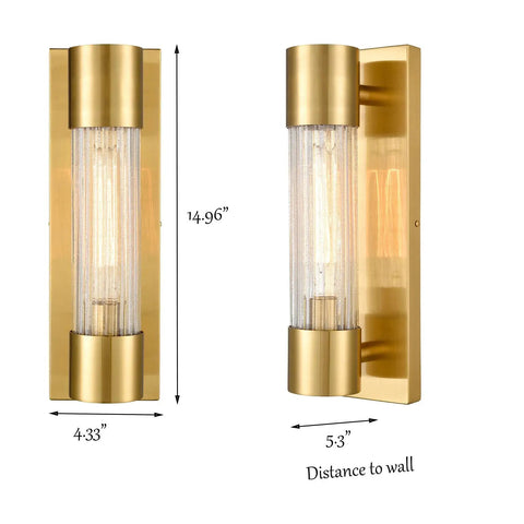 Modern Brass Wall Sconce Light With Crackle Glass Cylinder Shade For Bathroom Vanity ETL Listed Hardwired Wall Mounted Fixture
