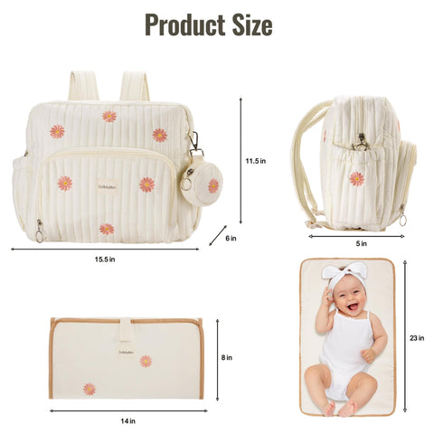 Diaper Bag Backpack For Moms Large Capacity Baby Travel Backpack With Changing Pad Insulated Bottle Pockets Beige Floral