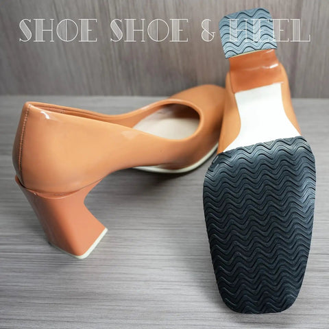 High heels with non-skid soles installed from the Eight Piece Shoe Sole And Heel Repair Kit With Cuttable Replacement Pads Non Skid Soles And Heels Anti Slip Wave Pattern For Quiet Shoes And Floor Protection.