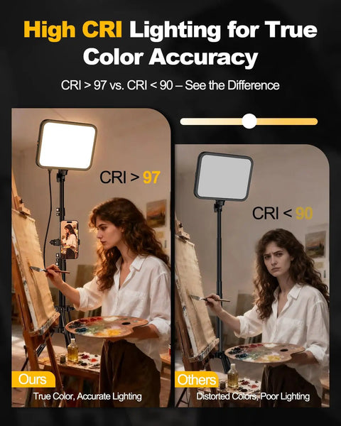Two Pack LED Video Light Kit With Dimmable 3000K To 6500K Color Temperature, 11 Inch Panels, high CRI lighting comparison