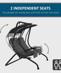 Two Seat Patio Swing Chair With Removable Canopy And Cup Holders For Porch, Garden, Poolside, And Backyard Gray Outdoor Swing with two swinging seats