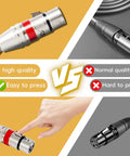 Comparison of XLR to XLR Cables 1 Foot 6 Pack, 3 Pin Balanced Shielded Microphone Cords showing quality features.