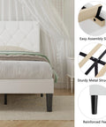 Twin Size Upholstered Platform Bedframe With Iconic Button Tufted Linen Headboard features easy assembly slats and sturdy feet.