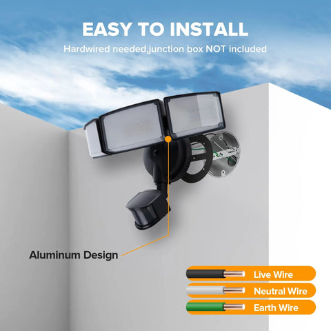 Heavy Hitting Three Head Led Security Flood Light 72W 7500 Lumens Keeps Your Place Guarded With Broad Motion Detection IP65 Weatherproof Dusk Till Dawn Auto Trigger Outdoor Lighting