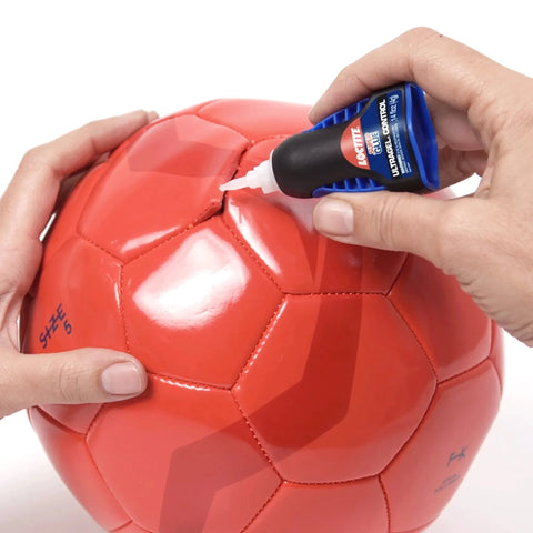 Applying Ultra Gel Control Clear Super Glue 0.14 Fl Oz Bottle 1 Pack For Plastic Wood Metal Crafts And Repair Cyanoacrylate Instant Glue Quick Dry No Drip No Run Rubber Toughened Formula Durable on red soccer ball