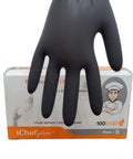 Nitrile Gloves Black Powder Free For Food Service And Safe Food Handling, Small, latex-free glove over box, 100 count