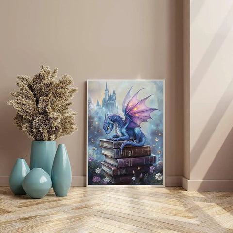 Dope Dragon Diamond Painting Kit For Adults 5D Full Drill DIY Diamond Art Set with canvas in modern home setting, 12x16 inch.