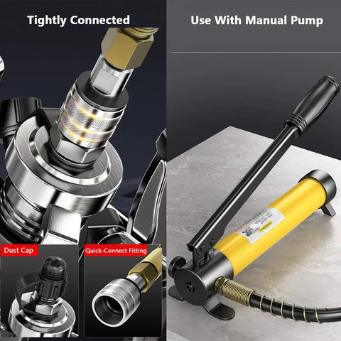 Hydraulic Gear Puller With Hand Pump Kit showing tightly connected fittings and manual pump for hub and bearing removal.