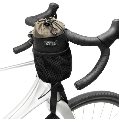 Bongo Bike Handlebar Bag Water Resistant Cordura 1000D Front Stem Bag With Water Bottle Holder attached to bike handlebars