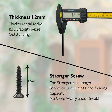 Measurement of 1.2mm hinge thickness and 16mm screw length for Six Pack 2.5 Inch Black Door Hinges With Screws Included For Doors Cabinets And DIY Projects