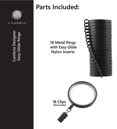 Designer Series Curtain Rings Set Of 18 Premium Easy Glide Metal Rings with Smooth Quiet Nylon Inserts and Clips