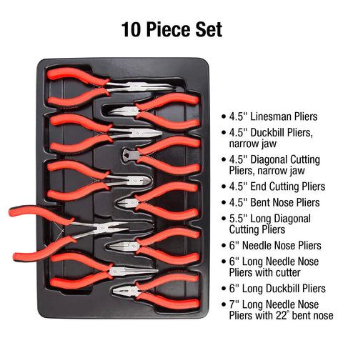 10 Piece Precision Pliers Set With Non Slip Comfort Grip Handles For Electronics Repair Jewelry Making Small Appliance Work And Detailed Hobby Projects In Red Silver And Black