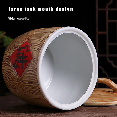 Top Notch Ceramic Rice Jar With Heavy Duty Airtight Sealed Lids For Organizing Bulk Grains And Cereals Roomy pantry dispenser with wide opening.