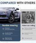 Image comparing flexible steering features on a luxury car with issues shown on a different vehicle.