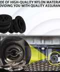Close-up of 6 Piece Engine Oil Drain Plug Set With Removal Tool OEM 06L103801 for Volkswagen Audi Seat Golf Passat, durable nylon construction.