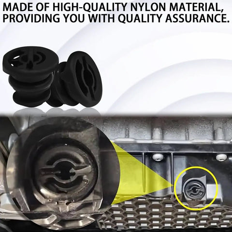 Close-up of 6 Piece Engine Oil Drain Plug Set With Removal Tool OEM 06L103801 for Volkswagen Audi Seat Golf Passat, durable nylon construction.