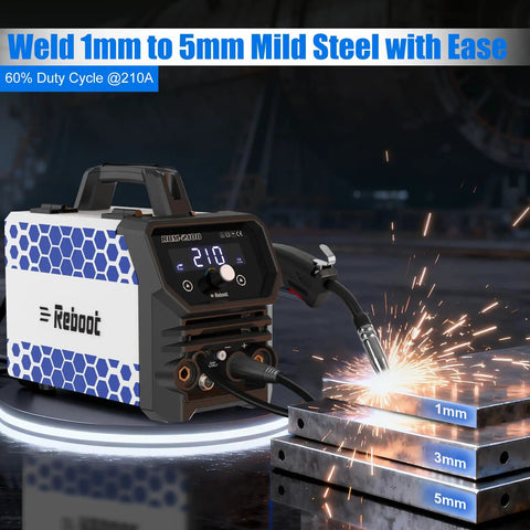 Garage Ready 210A 4 in 1 Mig Tig Stick Welder 120V gas or gasless flux core MIG welding mild steel with sparks