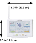 Front view of Iris Wireless Weather Station With Hd Direct To Wifi Display showing dimensions and climate data interface.