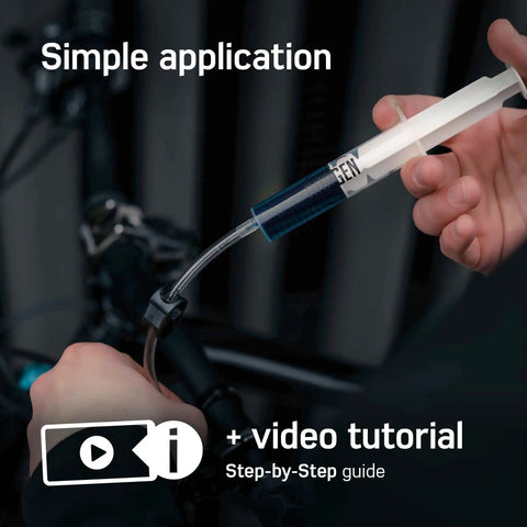 Person using Bike Brake Bleed Kit For Magura Hydraulic Disc Brakes With 100ml Mineral Oil, Step By Step Instructions And Video Manual