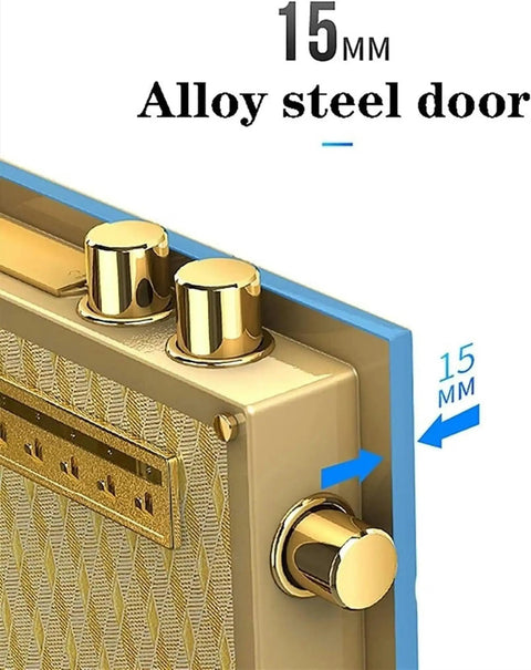 Close-up of 15mm alloy steel door from Home Safe With Fingerprint Lock And Digital Keypad, Fireproof And Waterproof Security Safe For Home Or Office