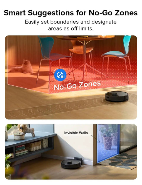 Q7 L5 All-In-One Robot Vacuum And Mop Combo demonstrating no-go zone and invisible walls functionality in home setting
