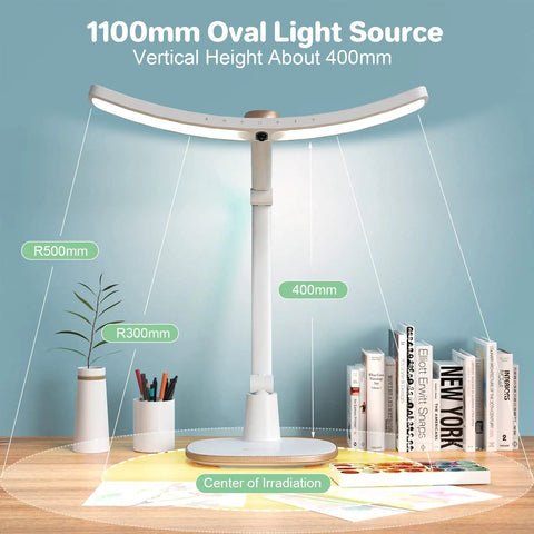 E Reading LED Desk Lamp With Monitor Sensor Touch Control Auto Dimming Swing Arm Eye Caring Desk Light demonstrating reach
