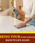 Person applying Granite Polish Spray For Stone Surfaces 18oz Can Clean And Shine Tile, Marble, Kitchen Countertops, And Natural Stone With Streak Free Finish Pack Of 1 on marble countertop