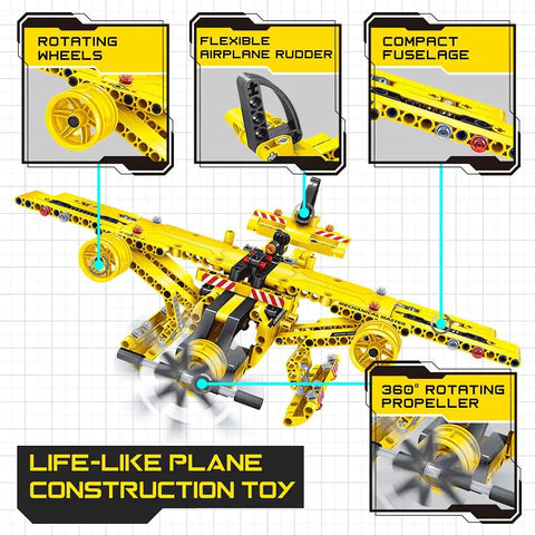 2-In-1 Dump Truck And Propeller Plane Build Kit For Kids Aged 5 To 12, 361+ Pcs DIY STEM Construction Toy assembled propeller plane