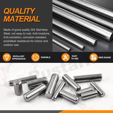 60 Pieces Stainless Steel Dowel Pin Kit With 12 Sizes M6 M8 M10 304 Grade Pins For Shelf Supports and Mechanical Projects