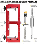 Aluminum Alloy Door Hinge Mortiser and Adjustable Jig for hinge installation; includes router bit, lock screw, and wrench.