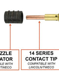 Components of 250 Amp MIG Welding Torch Gun For Lincoln Magnum 200 And 250 And Tweco No 2 12 Foot Cable Two Pin Signal Connector
