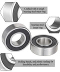 5/8 Inch Bore Flanged Deep Groove Ball Bearing Sealed Steel For Lawn Mowers, Wheelbarrows, Carts And Garden Hand Trucks Replacement Part, ID 5/8 Inch, OD 1-3/8 Inch, Heavy Duty, Durable, Rust Resistant, Easy Fit, sealed steel bearing close-up
