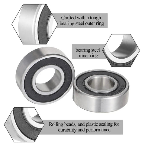 5/8 Inch Bore Flanged Deep Groove Ball Bearing Sealed Steel For Lawn Mowers, Wheelbarrows, Carts And Garden Hand Trucks Replacement Part, ID 5/8 Inch, OD 1-3/8 Inch, Heavy Duty, Durable, Rust Resistant, Easy Fit, sealed steel bearing close-up