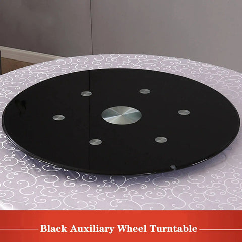 Extra Large 30 Inch Lazy Susan Turntable With Tempered Glass Top Anti Tilt Design And Auxiliary Wheels Rotating Serving Tray