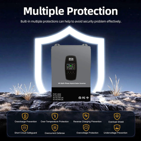 12000W Hybrid Solar Inverter For Your Home Power 48V DC To 120 240V Split Phase True Pure Sine Wave with multiple protection features
