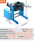 Rotary Welding Positioner 50Kg With 0 To 90 Degree Turntable, Low Speed 0.5 To 6 RPM, 120W Motor, Includes 12.4 Inch 3 Jaw Lathe Chuck And Torch Stand