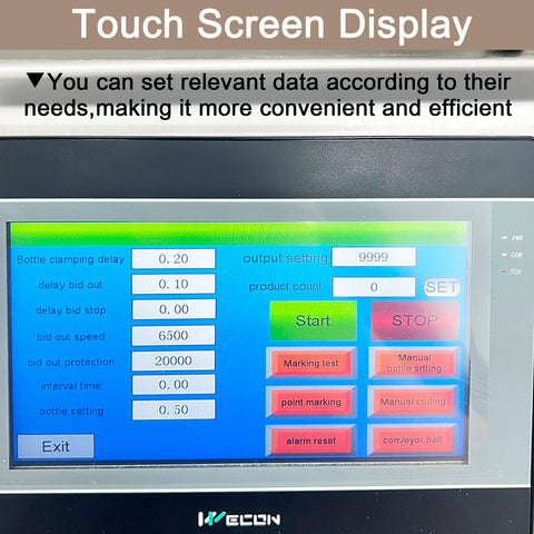 Touch screen display of Automatic Round Bottle Labeling Machine With Conveyor Applicator And Receiving Tray 110V for customized settings.