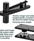 Hidden door hinge, black finish with thick carbon steel shafts and mounting plates for heavy doors (360° pivot)