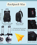 Black Kids Rolling Backpack For School With Six Wheels Durable Trolley Style Book Bag Size Illustration