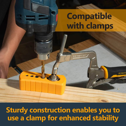 Pro Grade Drill Guide And Jig Block with clamp drilling straight perpendicular holes in woodworking stock