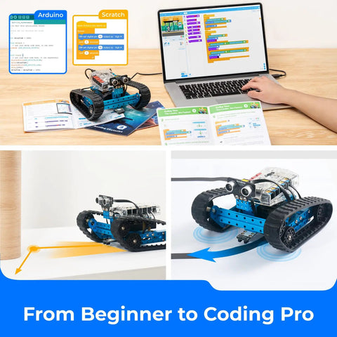 Ranger 3 In 1 Coding Robot Kit For Kids 10 Plus Bluetooth Edition Build Land Raider Tank Nervous Bird And Dashing Raptor Arduino Scratch Learning 16 Coding Projects STEM Kit The Epic Gift, tracked robot on laptop