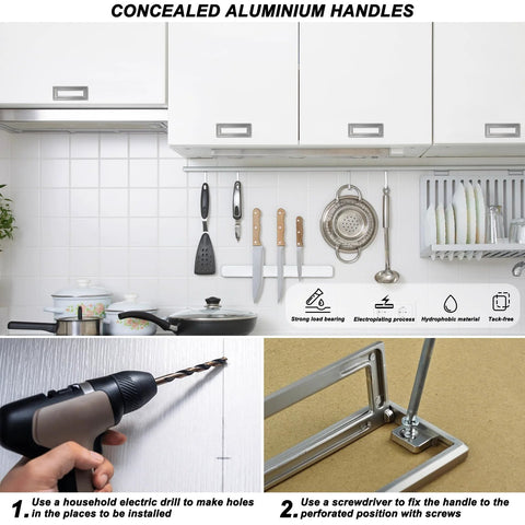 Two Pack Black Square Recessed Flush Door Pulls For Cabinets And Drawers, 4.53 By 1.77 Inches Zinc Alloy Flat Hatch Handles installation
