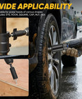 Using 80 Piece Magnetic Impact Nut Driver Set With SAE And Metric Bits on car tire and wood, showcasing versatility.
