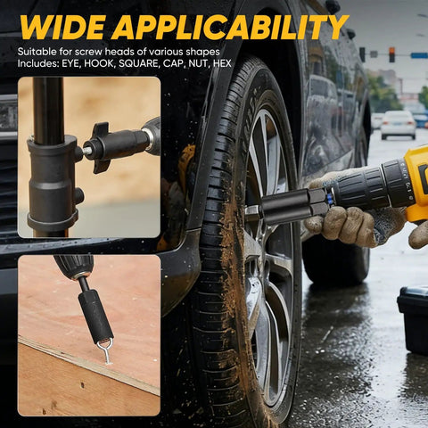 Using 80 Piece Magnetic Impact Nut Driver Set With SAE And Metric Bits on car tire and wood, showcasing versatility.