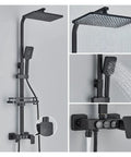RIBEUJIZS Digital Shower System, Black Themostatic Digital Display Shower Faucet with rainfall head and handheld sprayer.