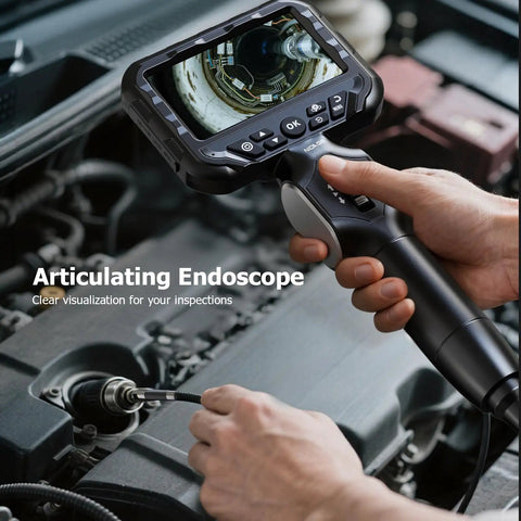 Dual Lens Articulating Borescope With Two Way Endoscope Camera and Light used for engine inspection in automotive settings