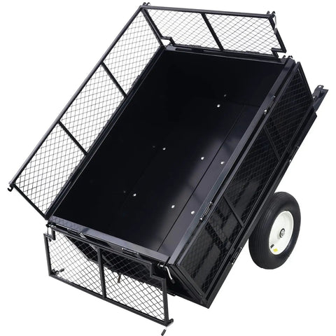 Heavy Duty Steel Dump Cart For Lawn And Garden Haul 750 Lb Capacity 22 Cubic Feet Tow Behind Utility Trailer with sides open