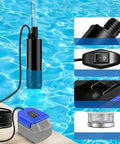 Rugged 500 GPH Submersible Sump Pump Crushes Standing Water in Pools Ponds and Basements with High Performance Drainage and an Extended Power Cord designed for Quick Setup and Breezy Operation to Get Your Space Dry in Zero Time, shown in a pool.
